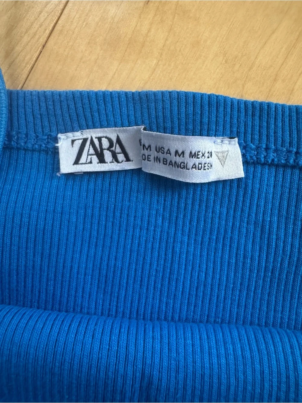 Women’s Zara Blue Ribbed Spaghetti Strap Crop Top (M) - Picture 2 of 2